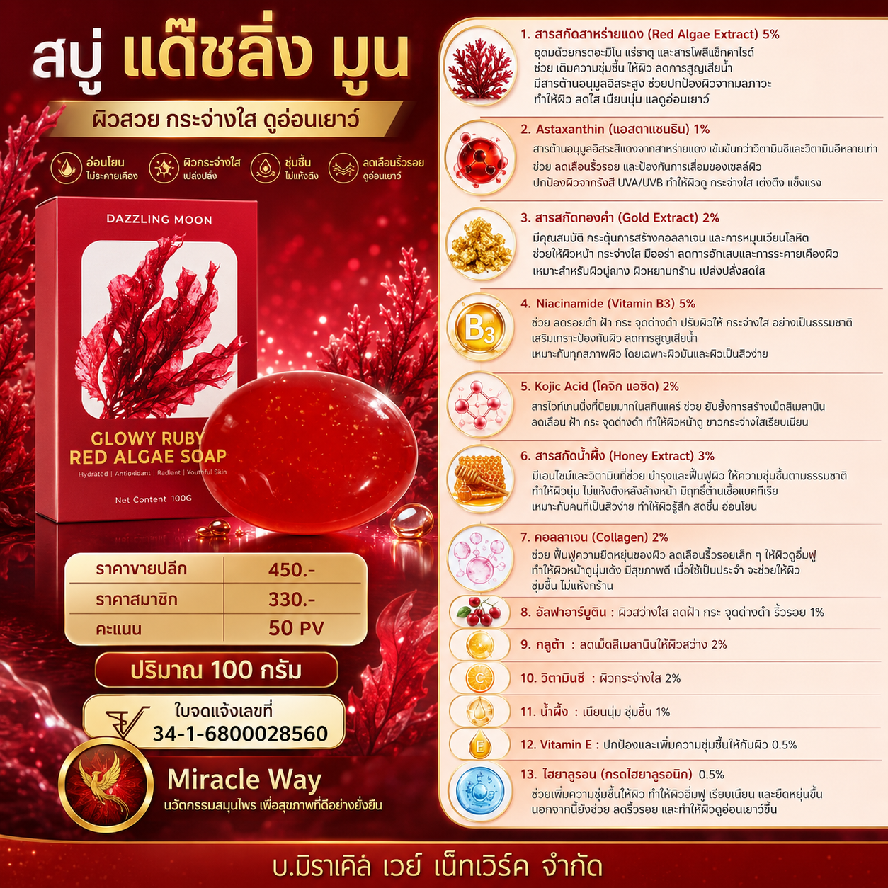 สรรพคุณและสารสกัด สบู่แด๊ซลิ่งมูน
